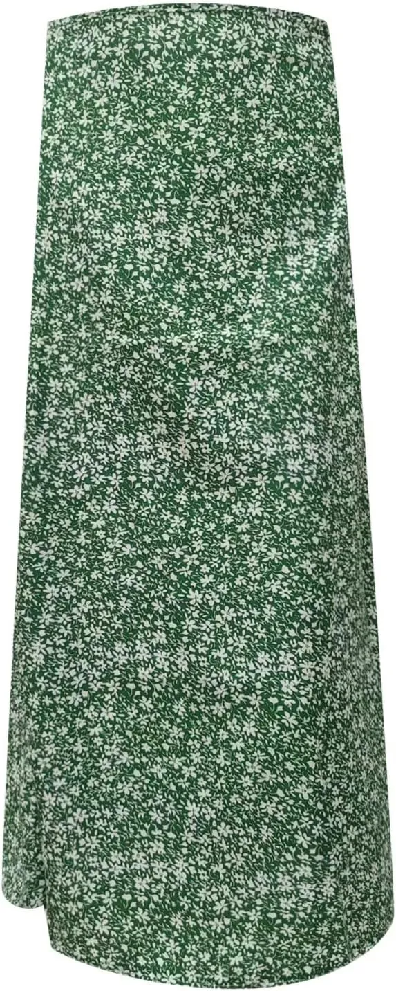 Floral Midi Skirt for Women by Women's Printed Maxi Skirt Bohemian Style Long Flowy Skirt Jean Skirt for (Green, S)