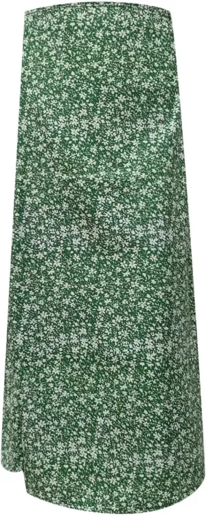 Floral Midi Skirt for Women by Women's Printed Maxi Skirt Bohemian Style Long Flowy Skirt Jean Skirt for (Green, S)
