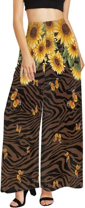 Forchrinse Pink Plum Blossom Womens Wide Leg Pants High Waist Long Palazzo Pants Floral Flared Lounge Pants Plus Size