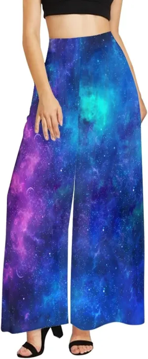 Forchrinse Pink Plum Blossom Womens Wide Leg Pants High Waist Long Palazzo Pants Floral Flared Lounge Pants Plus Size