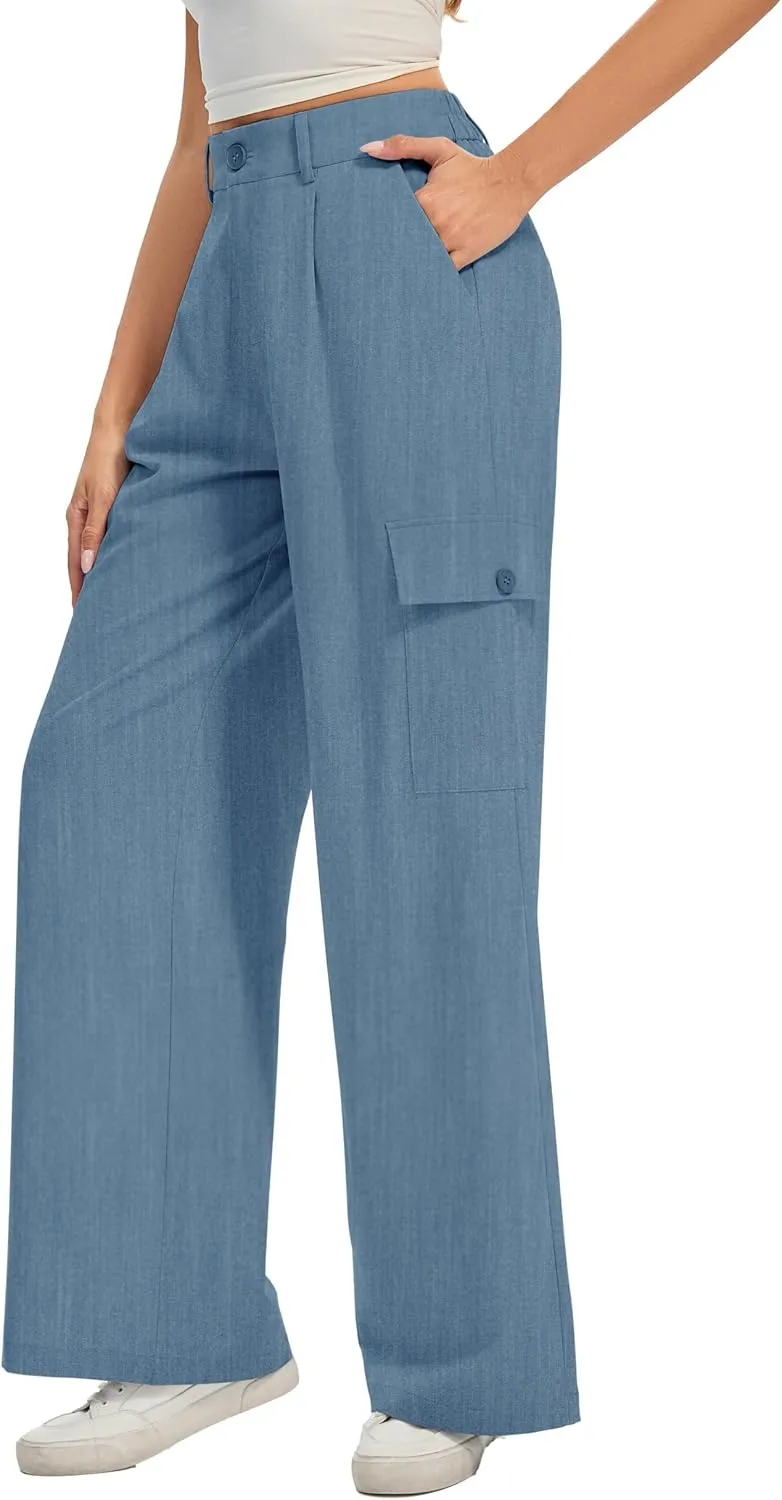 FUNYYZO 2025 Women Long Casual Pants High Waisted Pants Y2K Casual Wide Leg Elastic Waist Trousers