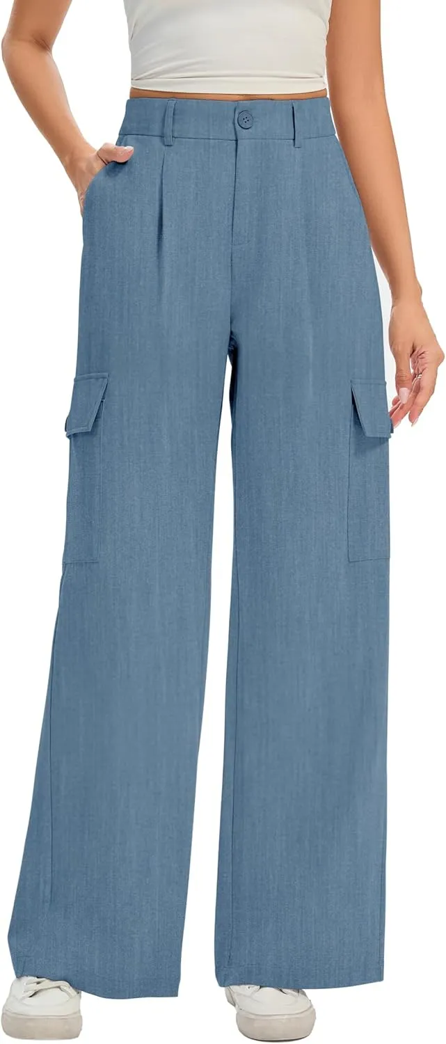 FUNYYZO 2025 Women Long Casual Pants High Waisted Pants Y2K Casual Wide Leg Elastic Waist Trousers