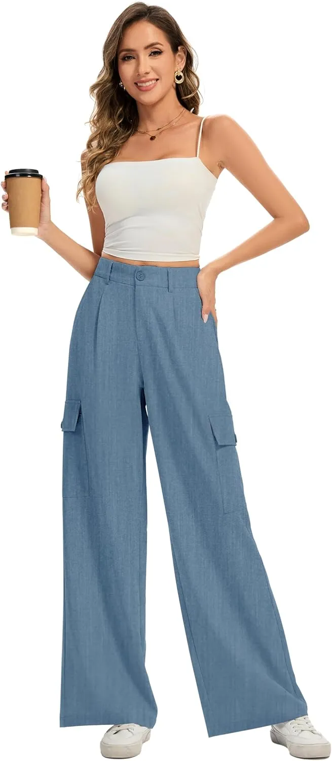 FUNYYZO 2025 Women Long Casual Pants High Waisted Pants Y2K Casual Wide Leg Elastic Waist Trousers