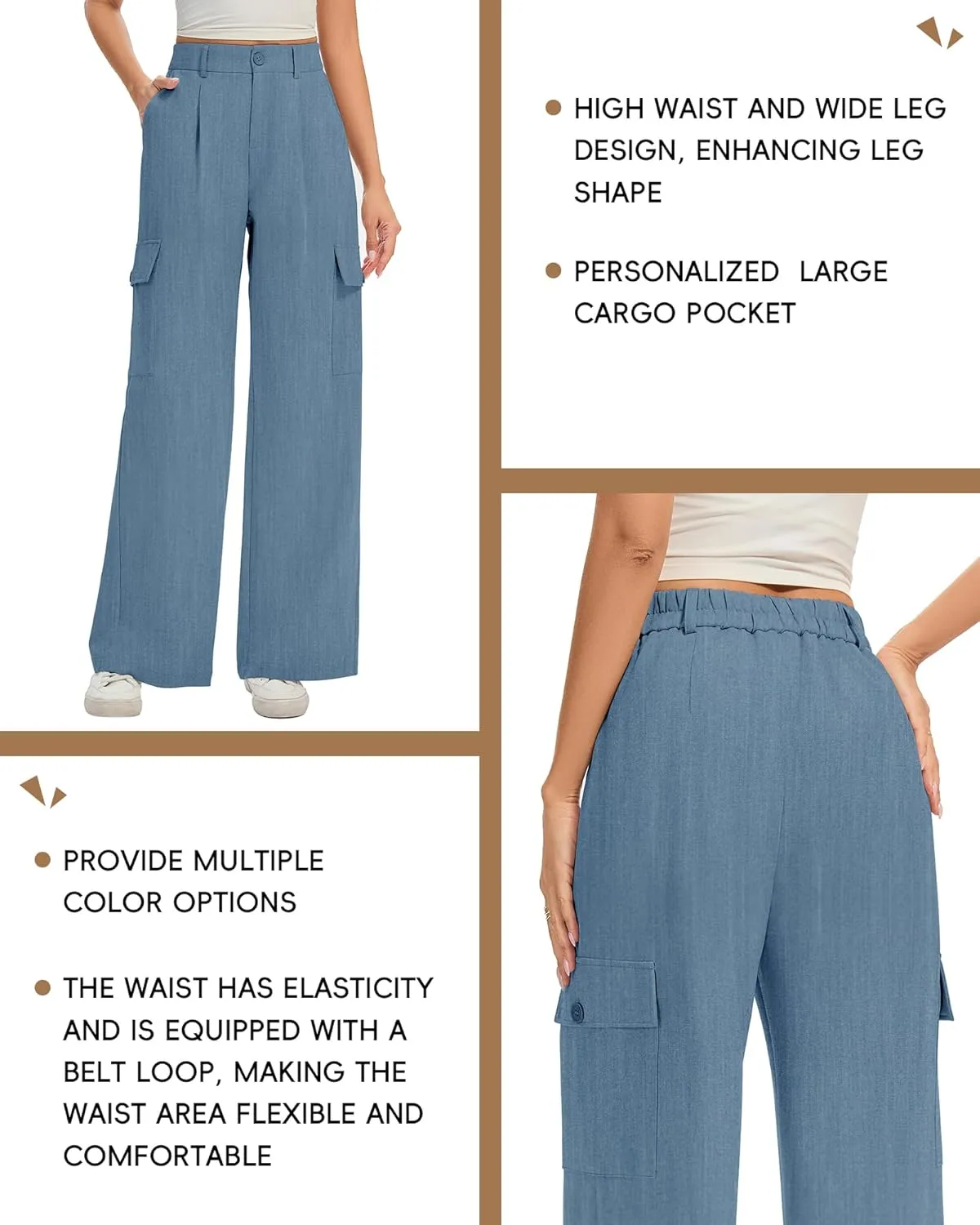 FUNYYZO 2025 Women Long Casual Pants High Waisted Pants Y2K Casual Wide Leg Elastic Waist Trousers