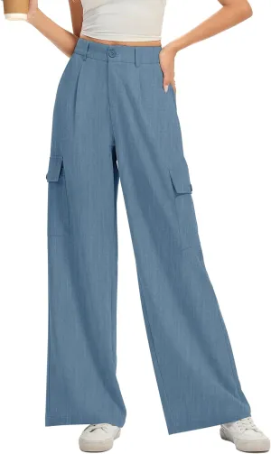 FUNYYZO 2025 Women Long Casual Pants High Waisted Pants Y2K Casual Wide Leg Elastic Waist Trousers