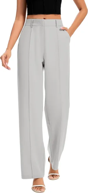 FUNYYZO Women Long Dress Pants High Waisted Work Pants Dressy Casual Straight Leg Elastic Waist Trousers