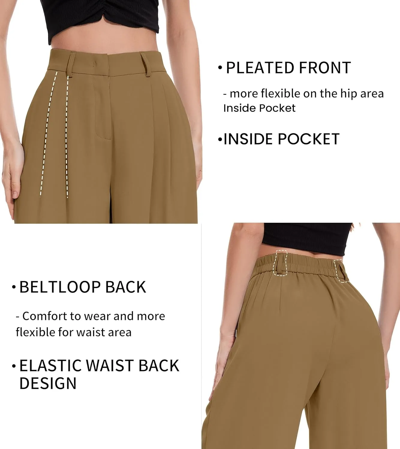 FUNYYZO Women Palazzo Pants High Elastic Waisted Business Work Long Trousers Wide Leg Loose Casual Pants