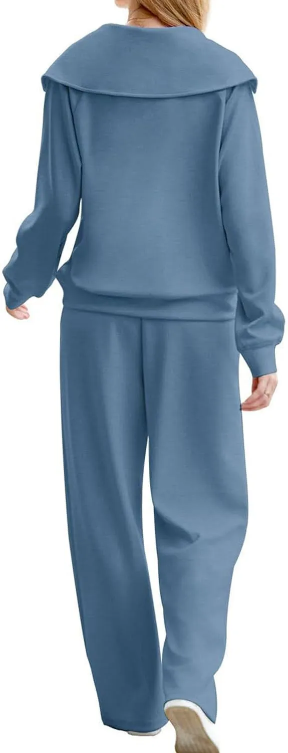 GORIFE Women's 2 Piece Lounge Set Lapel Fall Outfits Long Sleeve Tracksuit Half Zip Sweatsuit Matching Set