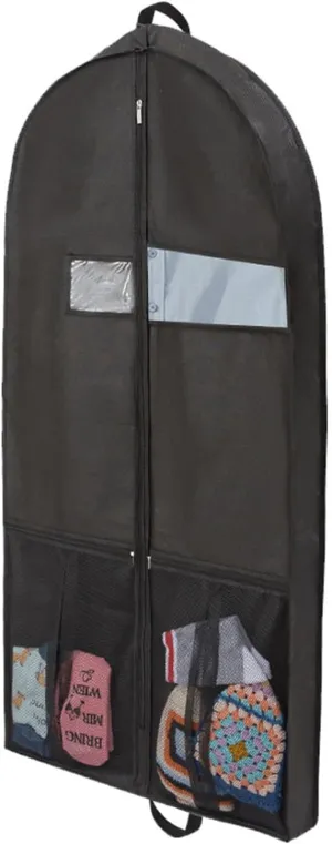 Grebest Travel Garment Bag with Handles Clear Window Non-woven Fabric Clothing Dust Cover Pvc Waterproof Label Pockets Heavy-duty Suit Foldable Black