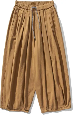 GURUNVANI Mens Wide Leg Harem Pants Japanese Loose Fit Pants Casual Elastic Waist Trouser