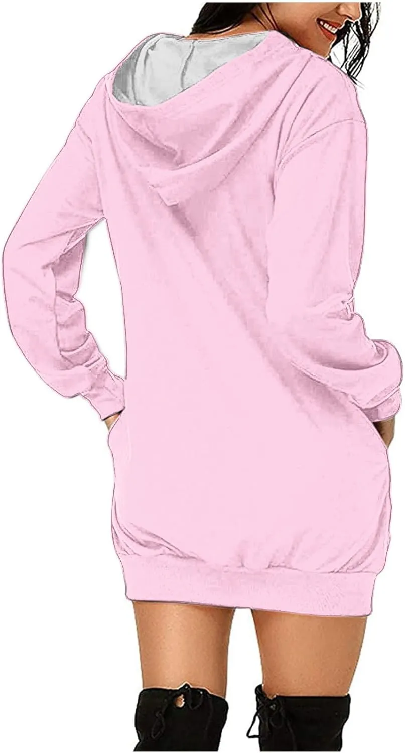 Heartbeat Paw Hoodie Dress for Women Long Sleeve Hooded Sweatshirt with Pockets Casual Oversize Pullover Fall Lounge