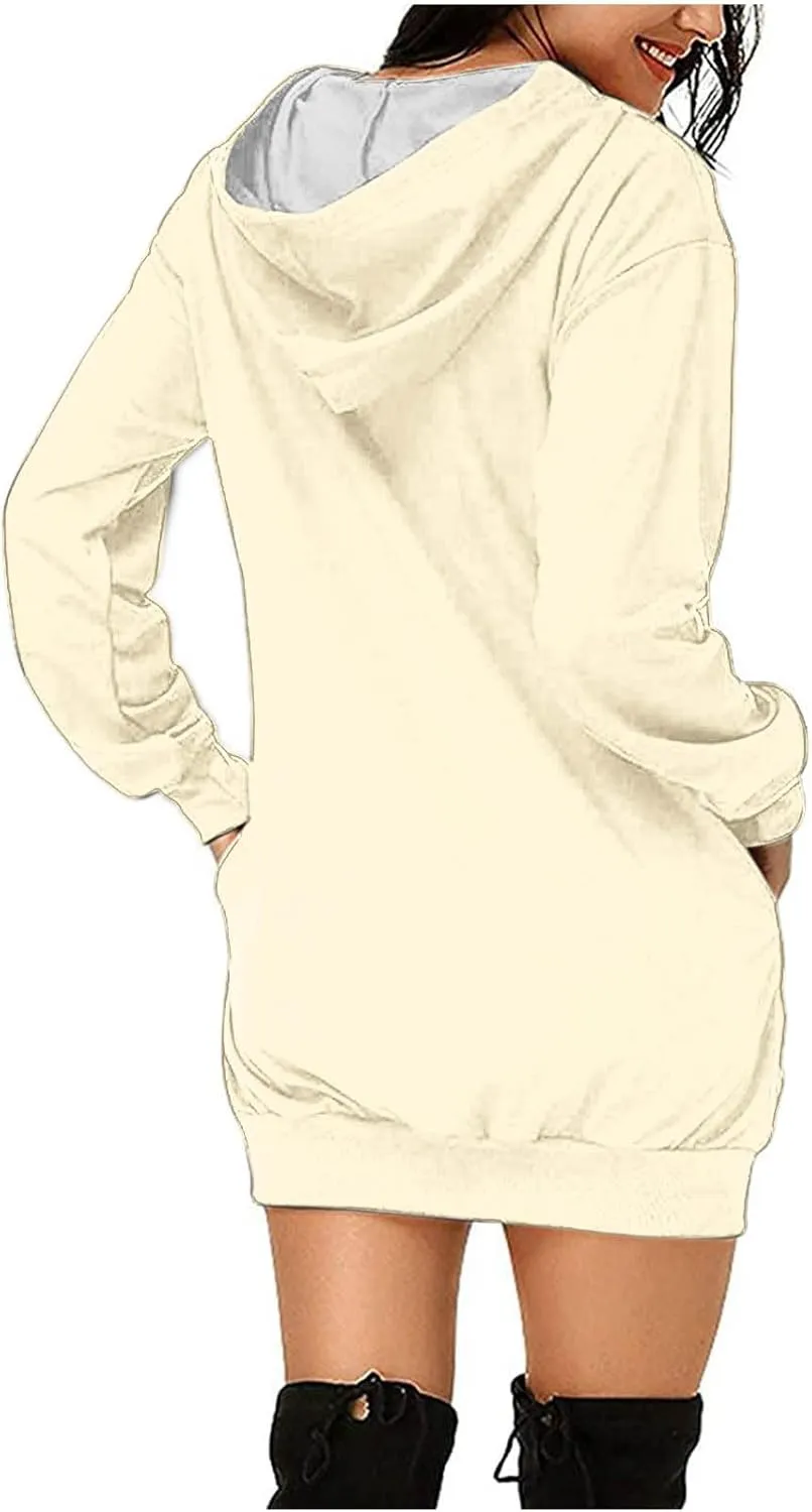 Heartbeat Paw Hoodie Dress for Women Long Sleeve Hooded Sweatshirt with Pockets Casual Oversize Pullover Fall Lounge