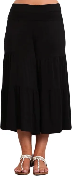 HEYHUN Women's Solid Tie Dye Wide Leg Flared Capri Boho Gaucho Pants w/Lace Detail