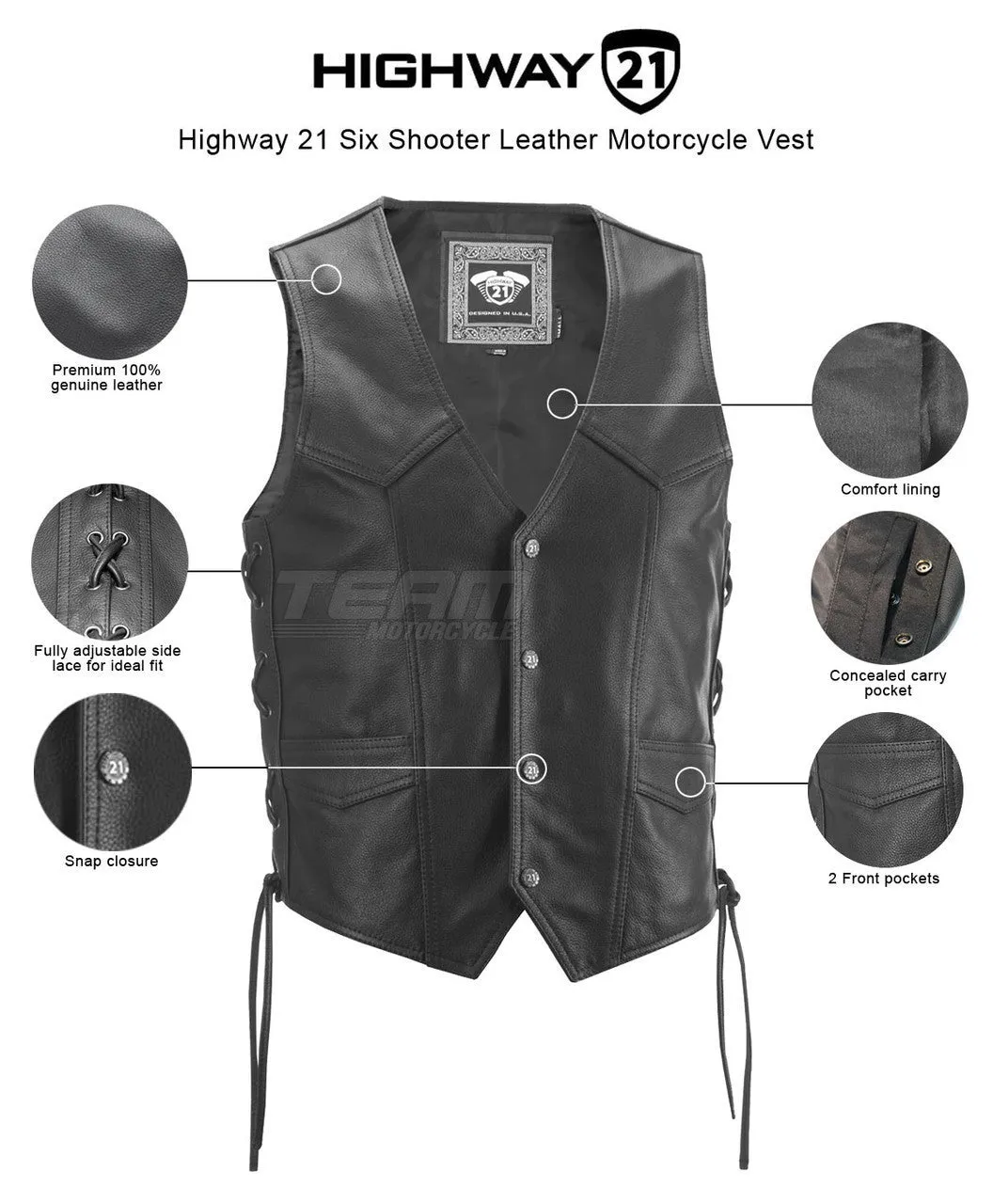 Highway 21 Six Shooter Leather Motorcycle Vest