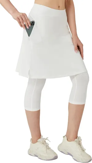 HOKOYI Women 20" Athletic Knee Length Skirt with Leggings Attached Modest Skirted Capris Zipper Pockets