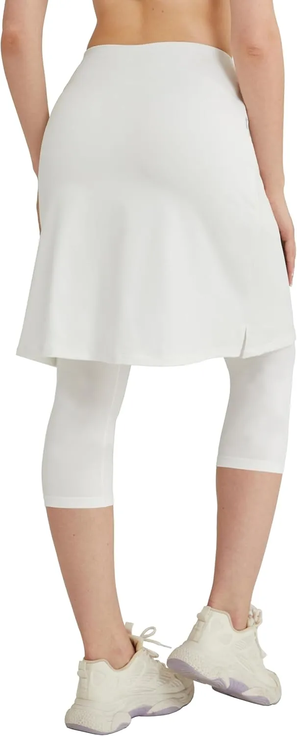 HOKOYI Women 20" Athletic Knee Length Skirt with Leggings Attached Modest Skirted Capris Zipper Pockets