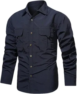Hot Tactical Hiking Shirts Men Long Sleeve Cargo Work Shirt Summer Outdoor Quick-Dry Military Camping Hunting Fishing Work Shirt Long-Black Asian-L