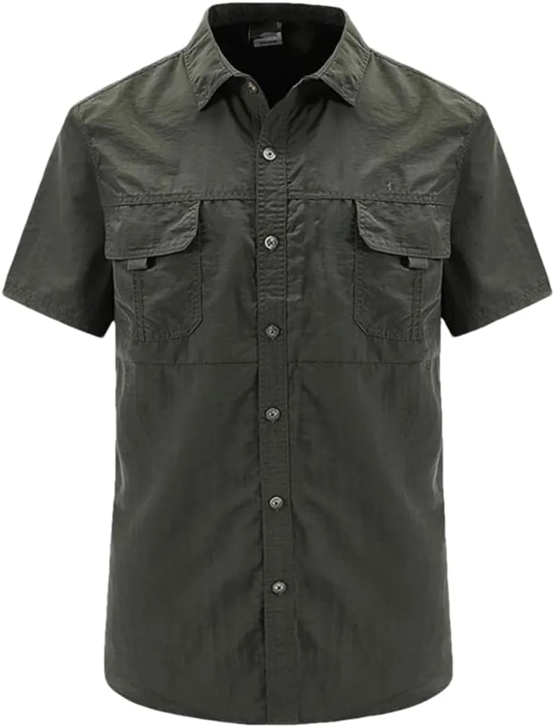 Hot Tactical Hiking Shirts Men Long Sleeve Cargo Work Shirt Summer Outdoor Quick-Dry Military Camping Hunting Fishing Work Shirt Short-EN8 Asian-L