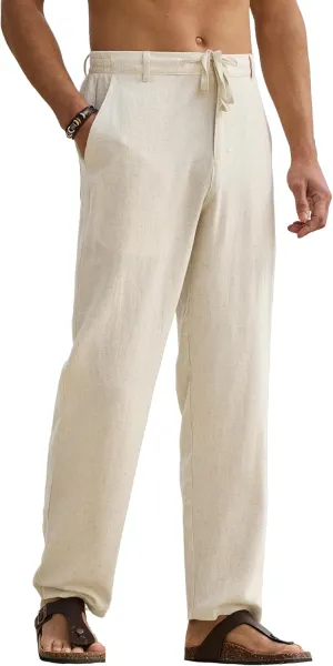 HOTake Men's Linen Pants Casual Beach Summer Vacation Linen Dress Pants Loose Fit