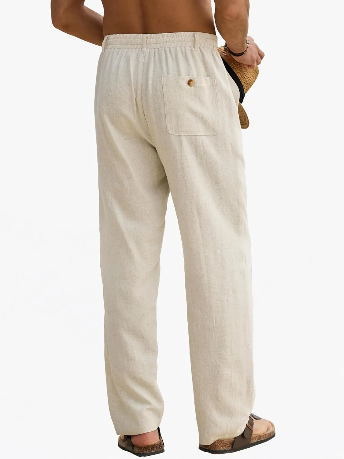 HOTake Men's Linen Pants Casual Beach Summer Vacation Linen Dress Pants Loose Fit