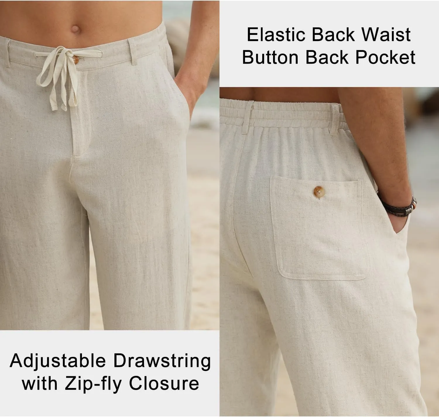 HOTake Men's Linen Pants Casual Beach Summer Vacation Linen Dress Pants Loose Fit