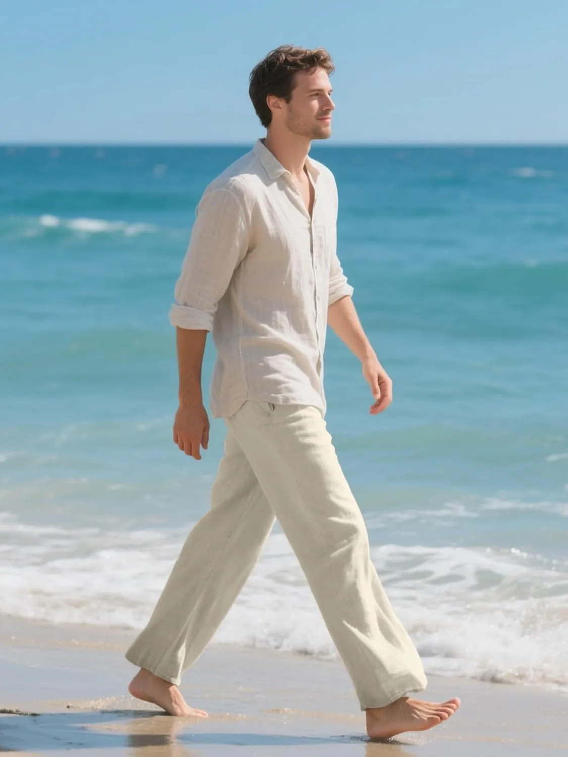HOTake Men's Linen Pants Casual Beach Summer Vacation Linen Dress Pants Loose Fit