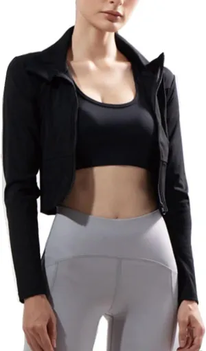 HSQMA Yoga Shirt for Women Long Sleeve Workout Shirts Slim Stretch Yoga Clothes Zipper Outdoor Running Sports Quick Dry Shirt (Color : Black/, Size : S/)