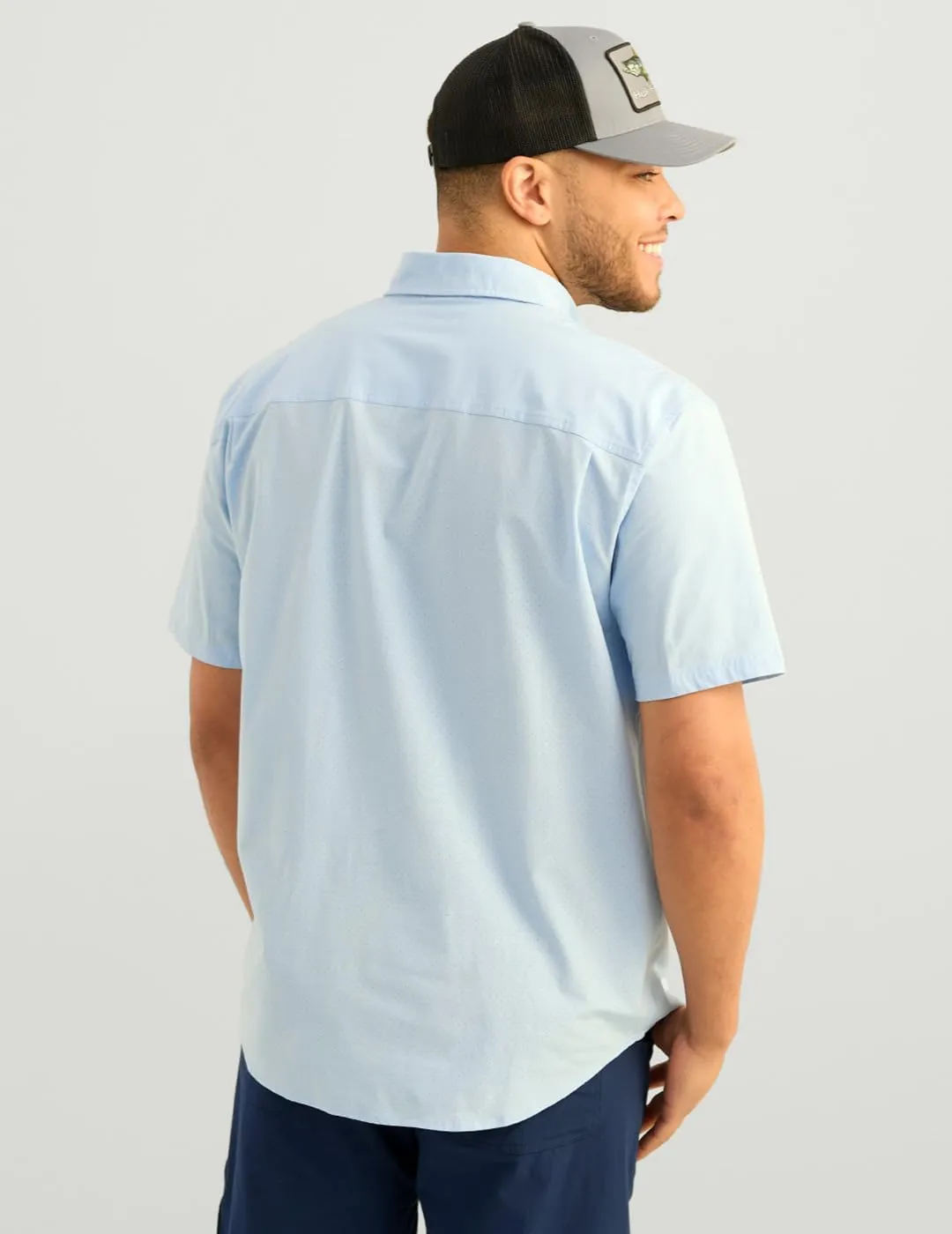 HUK Mens Next Level Solid Short Sleeve Fishing Button Down Shirt for Men