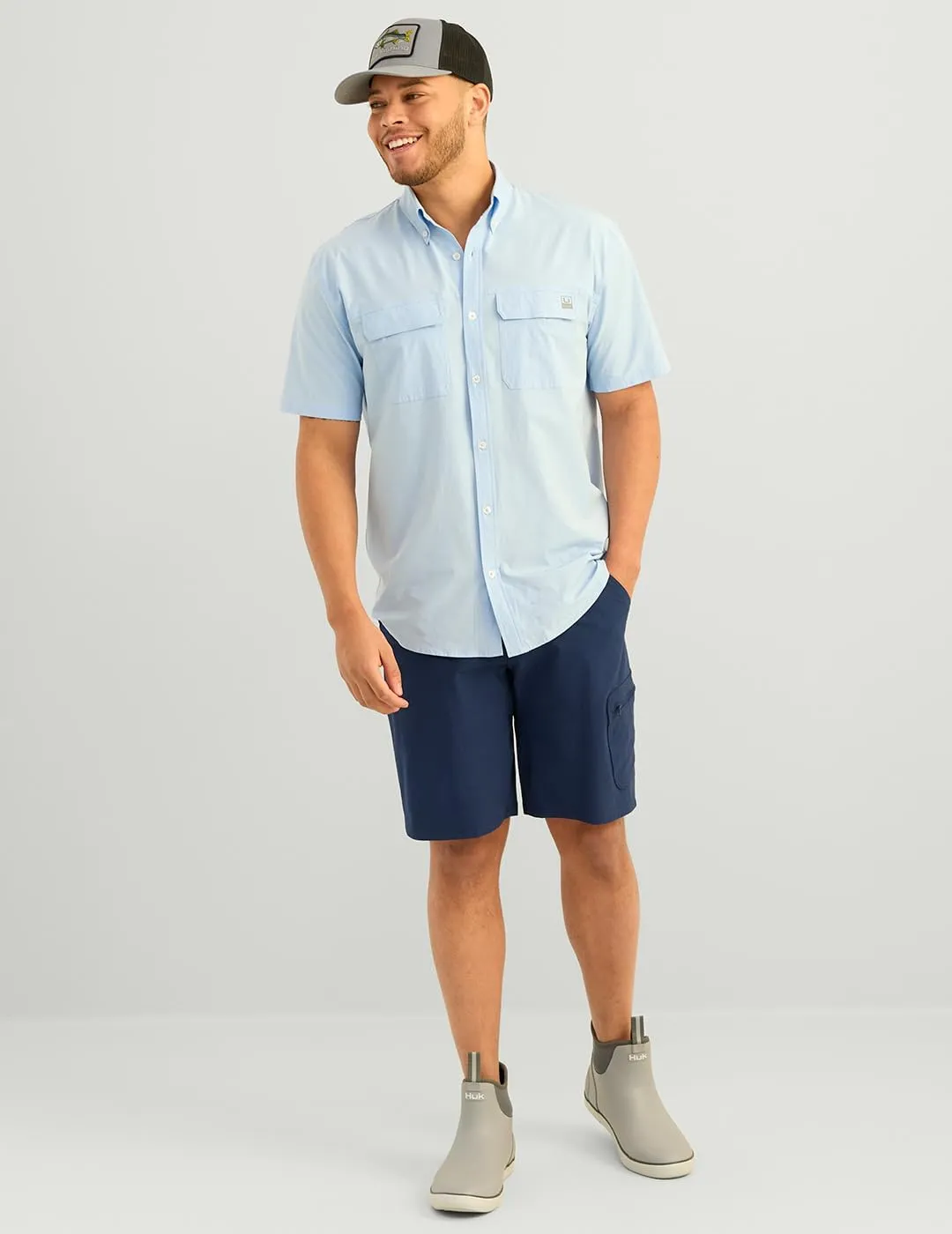 HUK Mens Next Level Solid Short Sleeve Fishing Button Down Shirt for Men