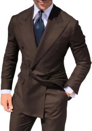 HZUOU Double Breasted Men's Suit Wide Peak Lapel Wedding Grooms Tuxedos 2 Pieces Business Men Suits HZH25