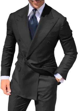 HZUOU Double Breasted Men's Suit Wide Peak Lapel Wedding Grooms Tuxedos 2 Pieces Business Men Suits HZH25