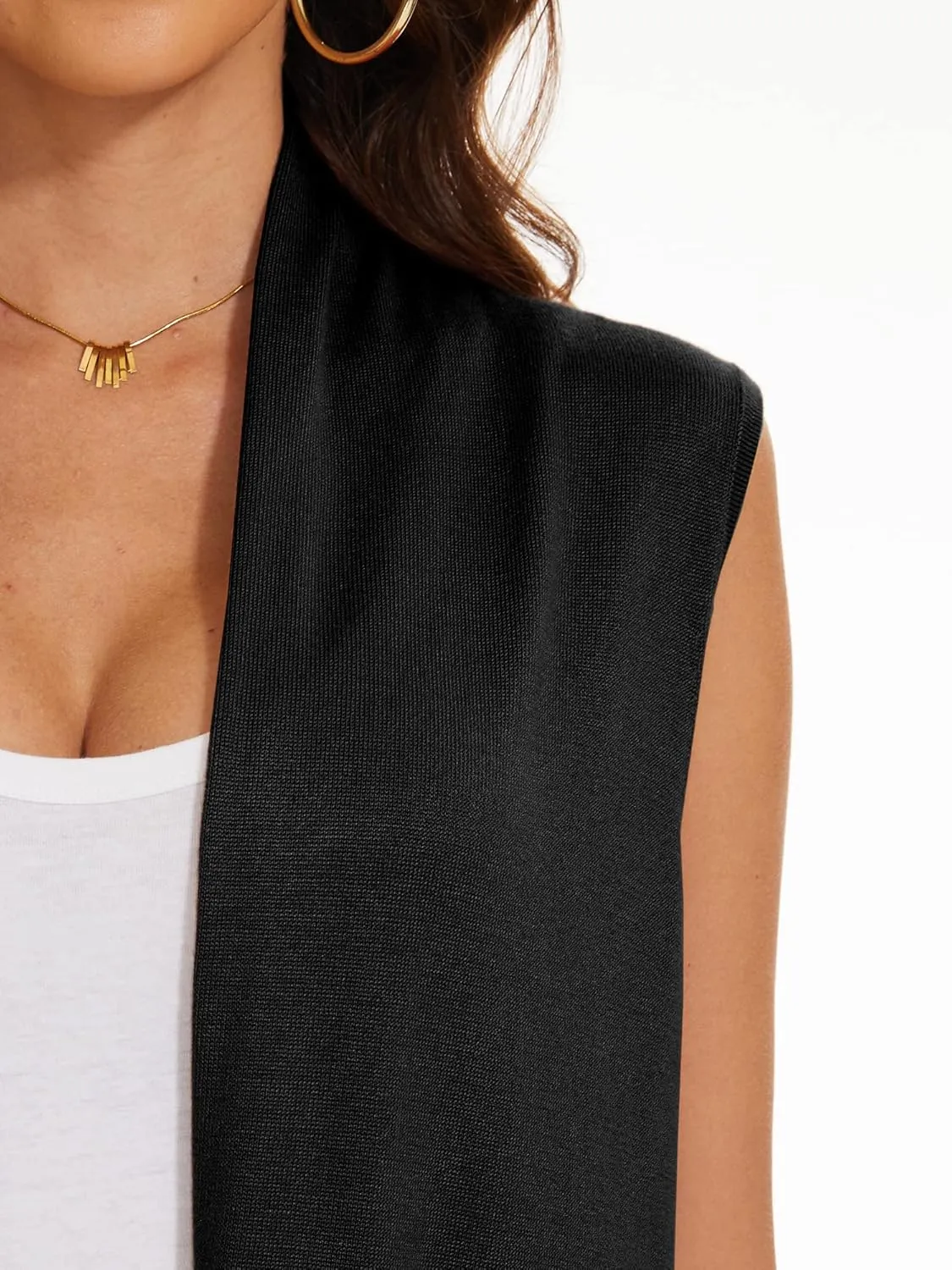 INKOFF Women's Long Knit Cardigan Vest Sleeveless Sweater Pockets Open Front Draped Duster Vest Casual