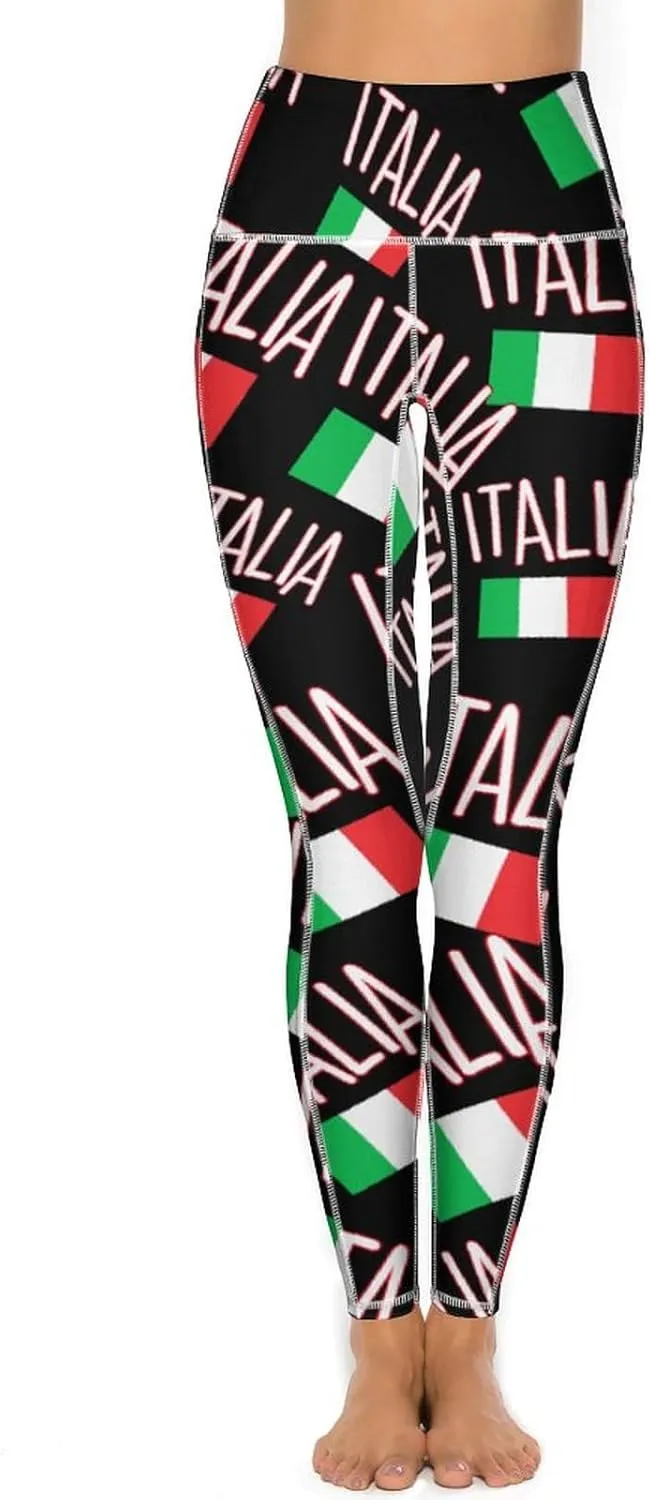Italy Italian Flag Women's Yoga Pants Leggings with Pockets High Waist Compression Workout Pants