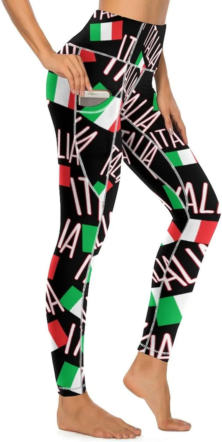 Italy Italian Flag Women's Yoga Pants Leggings with Pockets High Waist Compression Workout Pants