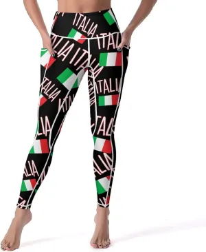 Italy Italian Flag Women's Yoga Pants Leggings with Pockets High Waist Compression Workout Pants