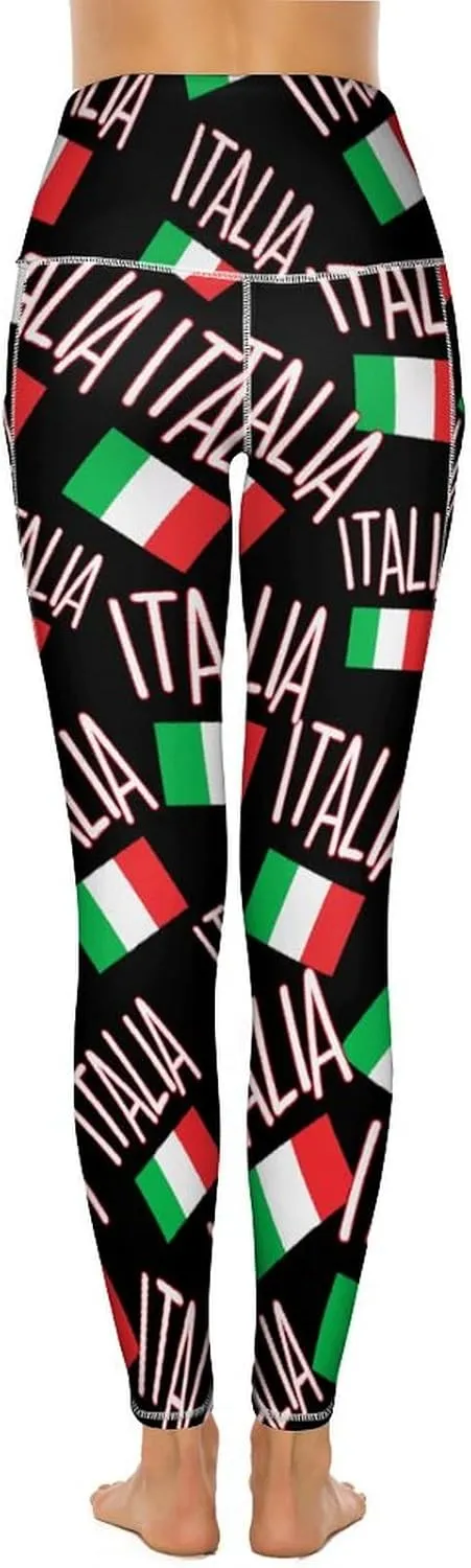Italy Italian Flag Women's Yoga Pants Leggings with Pockets High Waist Compression Workout Pants