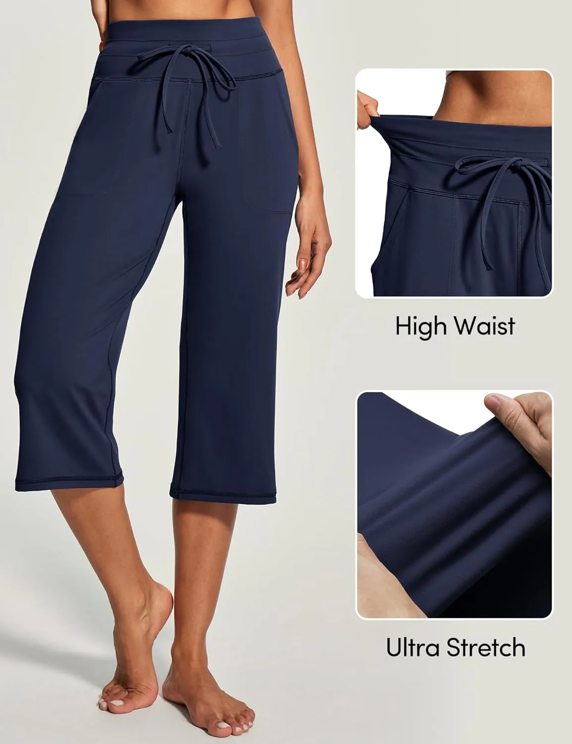 IUGA Capri Pants for Women Capris Wide Leg Pants Woman Yoga Pants with Pockets Loose Casual Work Flare Crop Pants