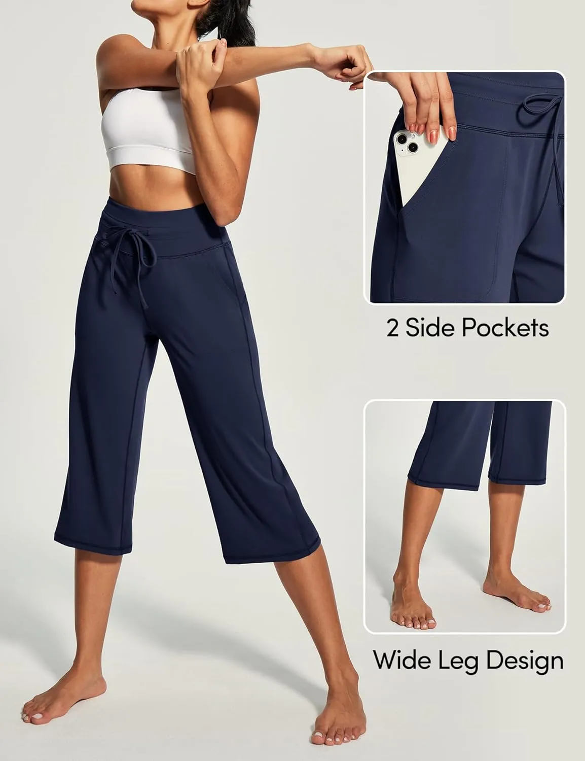 IUGA Capri Pants for Women Capris Wide Leg Pants Woman Yoga Pants with Pockets Loose Casual Work Flare Crop Pants