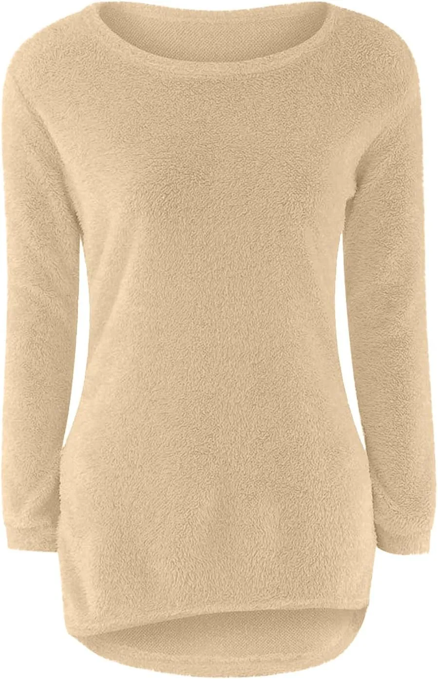 jovati 2024 Winter Fashion Comfortable Warm Shirt Women's Casual Fuzzy Sweater Solid Round Neck Long Sleeve Pullover Tops