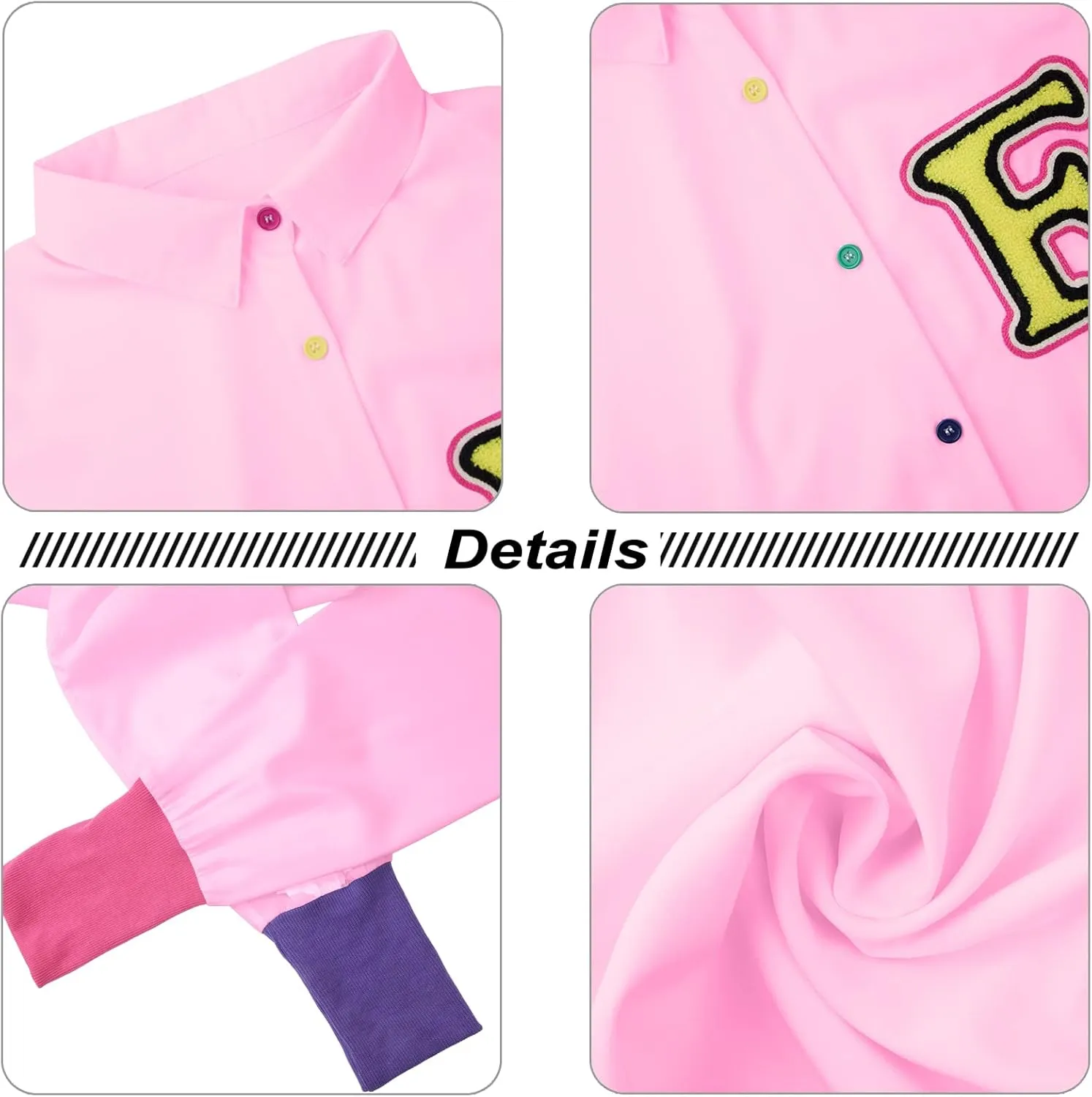 kaimimei Shirt Dress for Women Sexy-Color Block Letter Embroidery Button Down Long Sleeve Ribbed Cuff Club Blouse Mini Dress