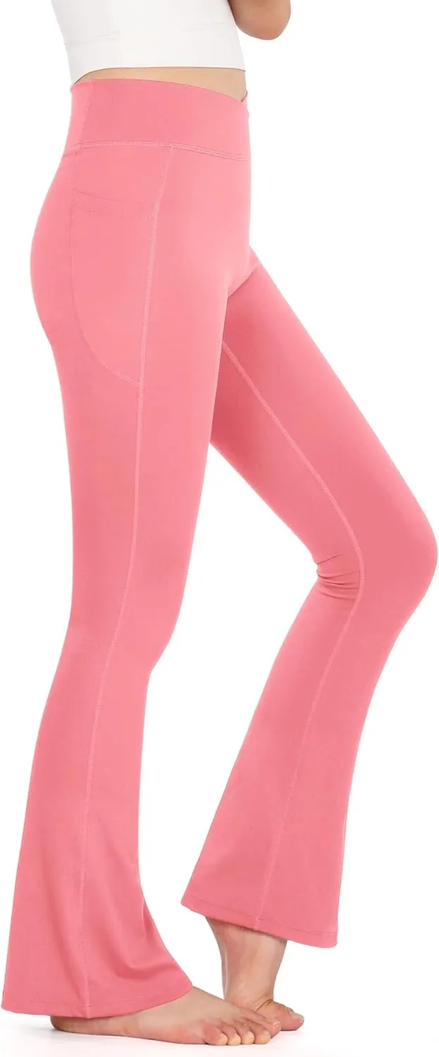 KEREDA Girls Flare Leggings High Waist V Cross Bootcut Yoga Pants Bell Bottoms for Girls with Pockets
