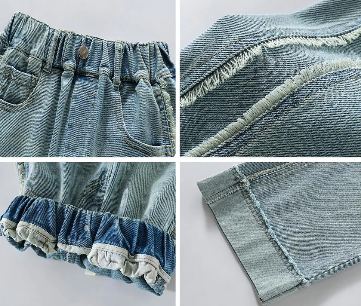 Kids Girls' Fashion Elastic Waist Wide Leg Baggy Denim Pants Straight Washed Loose Jeans Age 5-14 Years