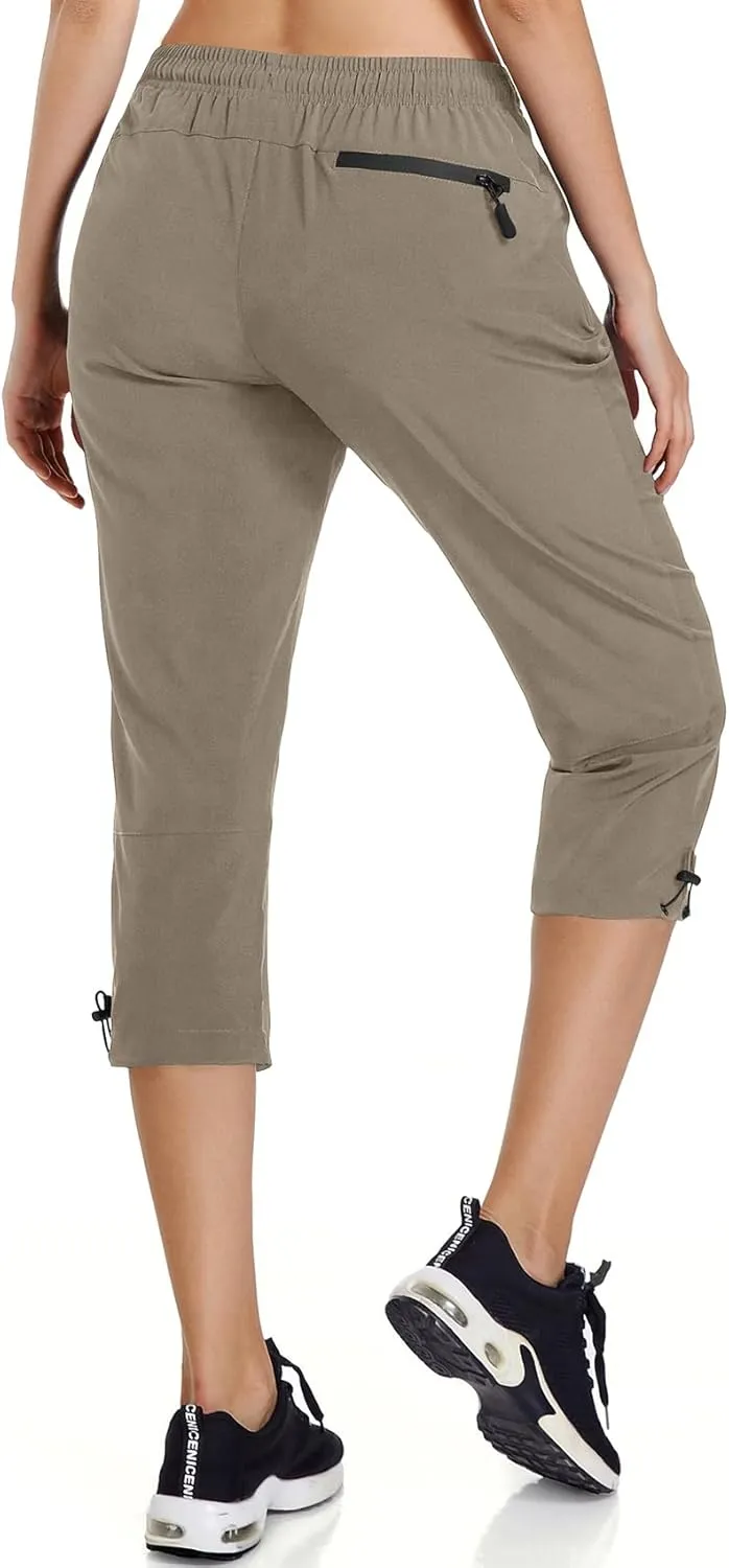 Ksmien Women's Lightweight Hiking Capri Pants Quick Dry Workout Cargo Capris Water Resistant UPF 50  Zipped Pockets