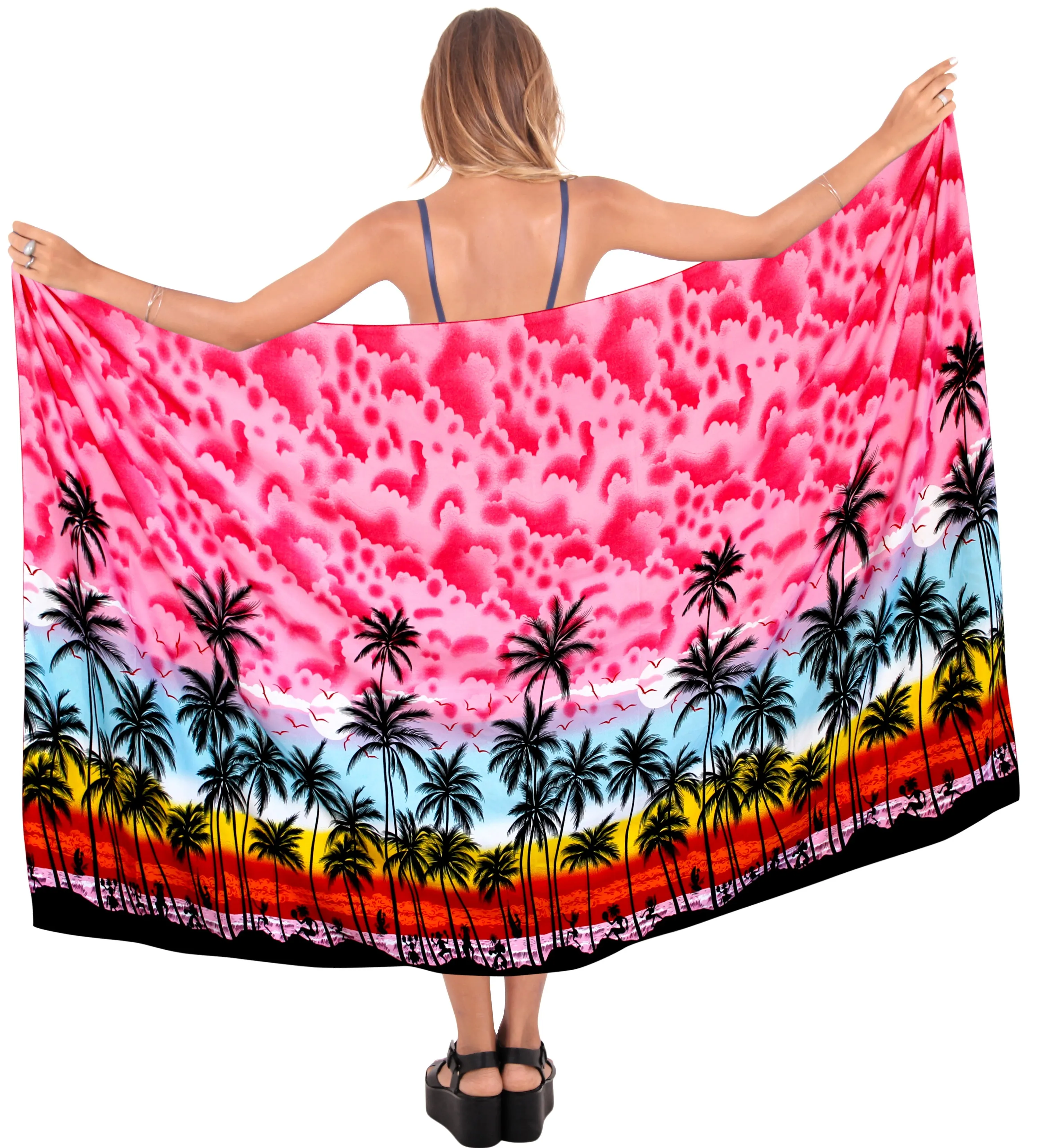 LA LEELA Swimwear Soft Light Women Bathing Suit  Swimsuit Sarong Palm Tree Printed