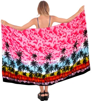 LA LEELA Swimwear Soft Light Women Bathing Suit  Swimsuit Sarong Palm Tree Printed