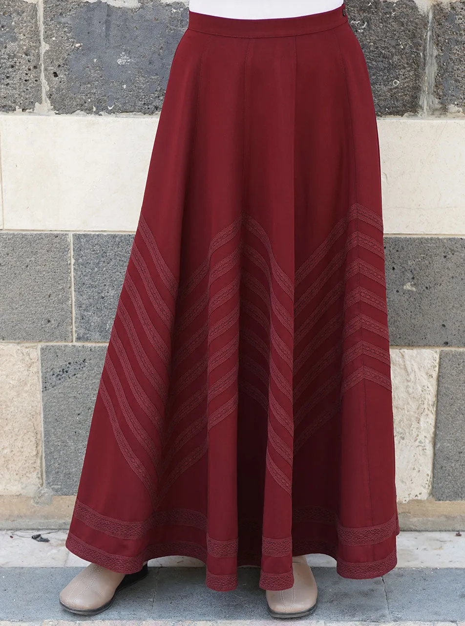 Lace Trim Flared Maxi Skirt