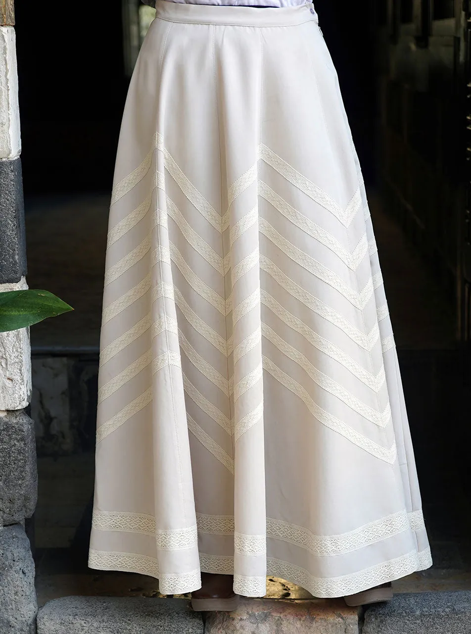 Lace Trim Flared Maxi Skirt