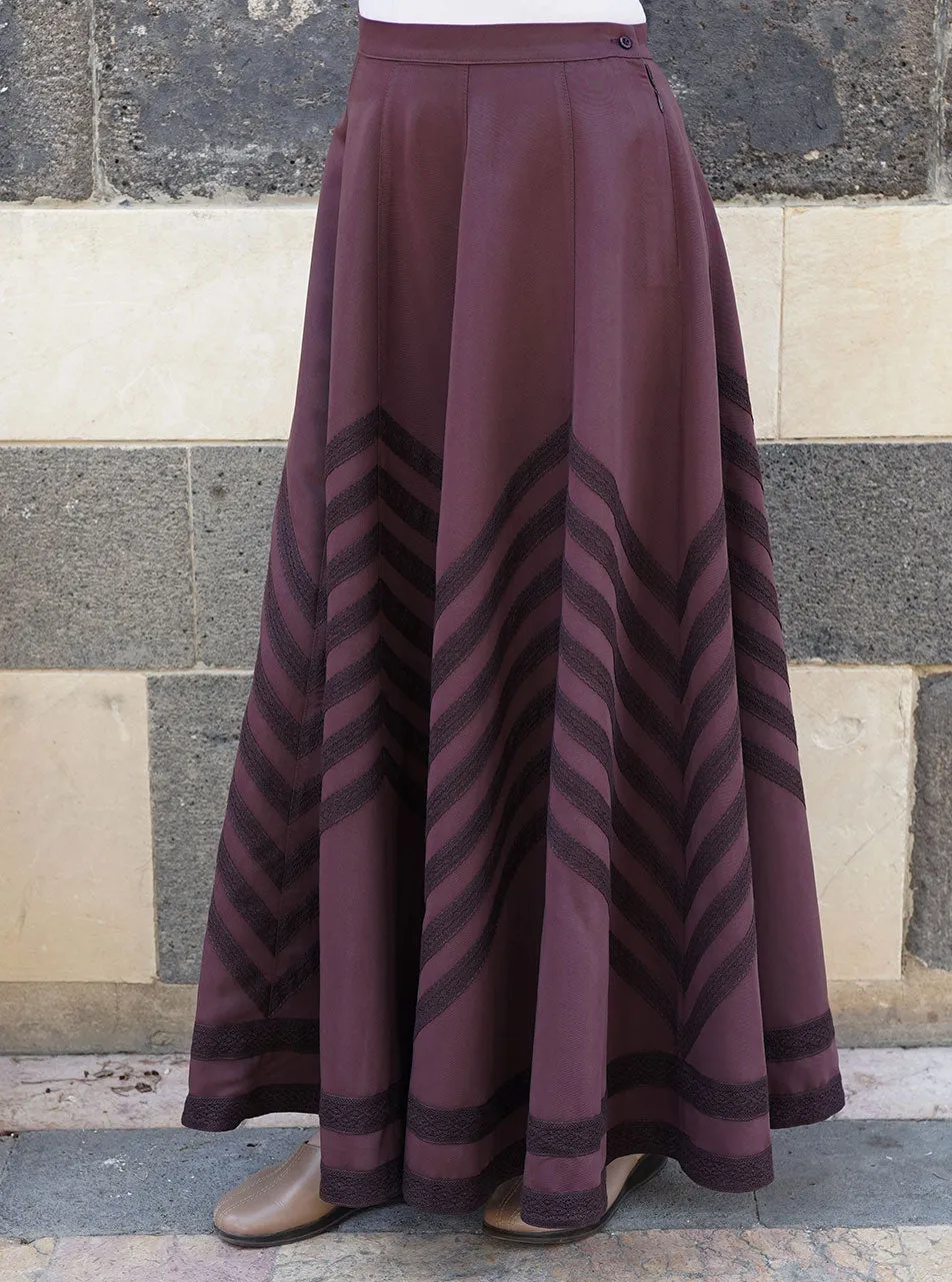 Lace Trim Flared Maxi Skirt
