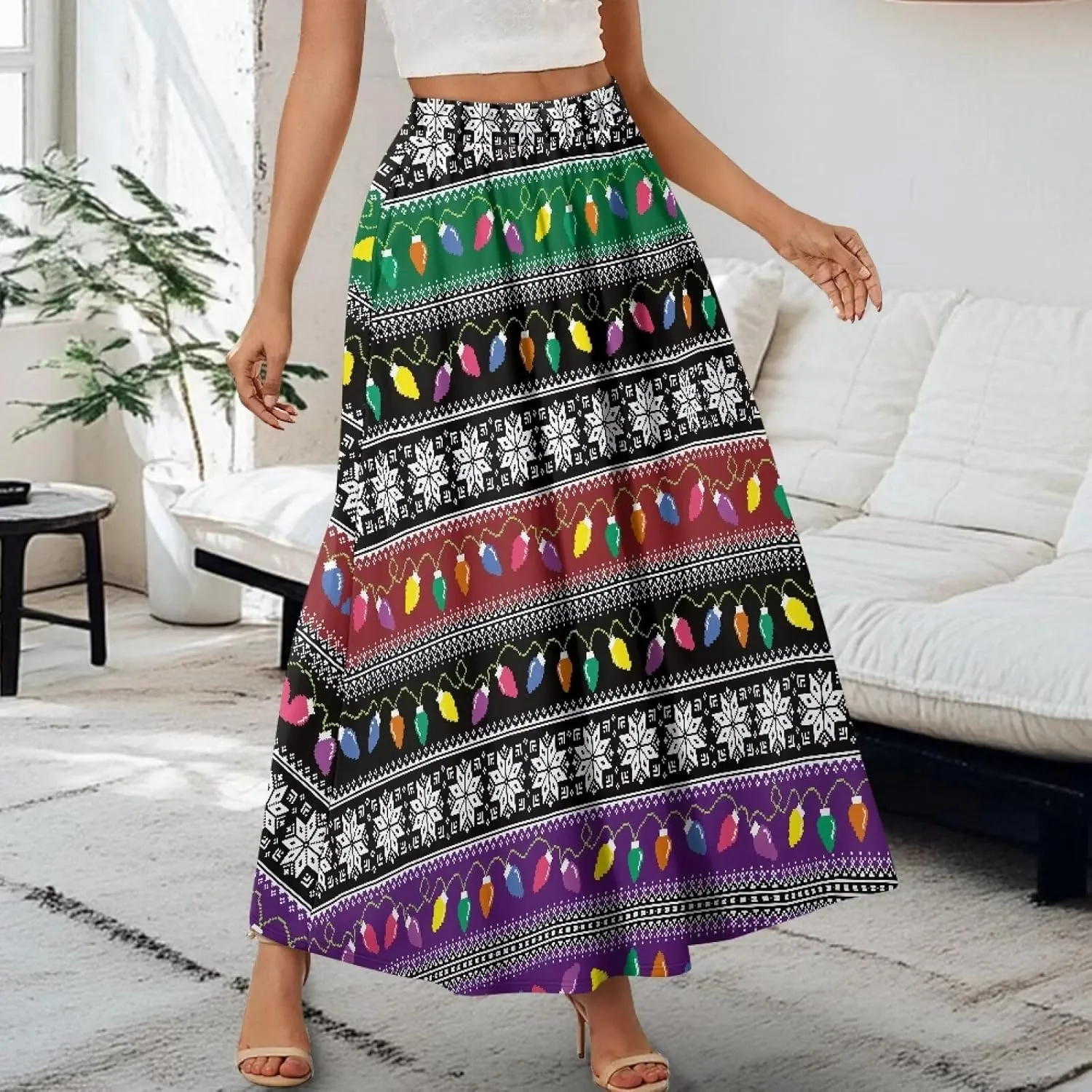 Ladies Pleated Summer Fall Skirts A Line Maxi Skirts Elegant Midi Length Skirts Lightweight Below The Knee Skirts