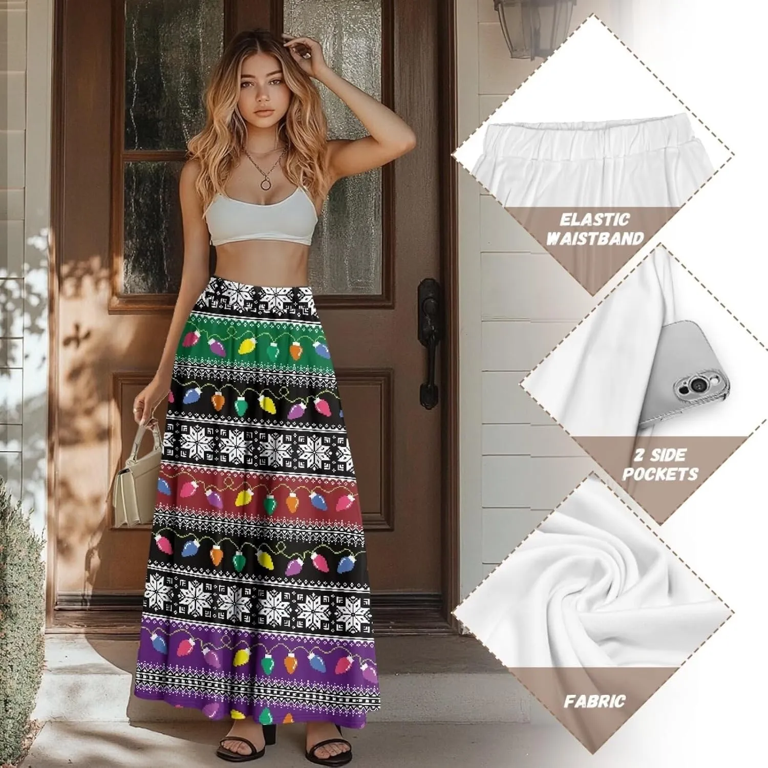 Ladies Pleated Summer Fall Skirts A Line Maxi Skirts Elegant Midi Length Skirts Lightweight Below The Knee Skirts